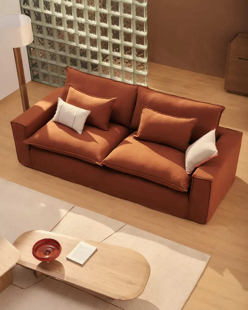 Divano sfoderabile Anarela 2 posti in 100% lino color terracotta 220 cm FSC Mix Credit
