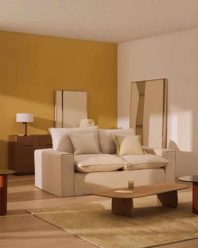 Divano sfoderabile Anarela 2 posti in lino e viscosa beige 220 cm FSC Mix Credit
