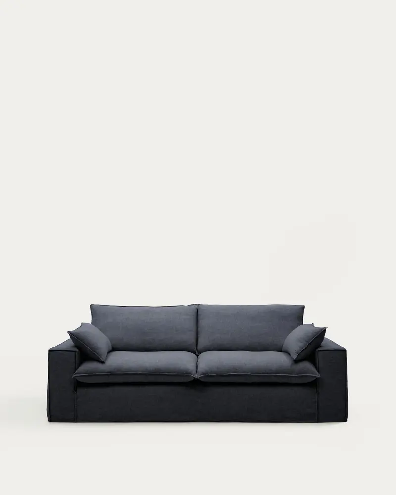 Divano sfoderabile Anarela 3 posti in lino e viscosa grigio scuro 260 cm FSC Mix Credit