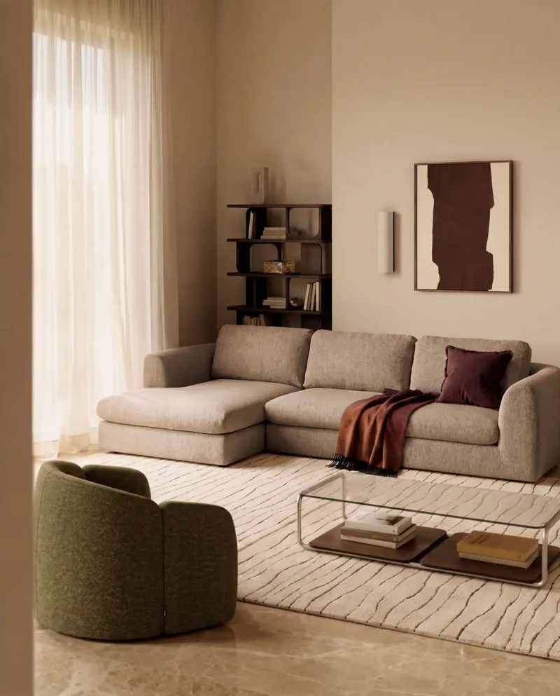 Divano Vera 4 posti con chaise longue sinistra marrone chiaro 322 cm FSC Mix Credit