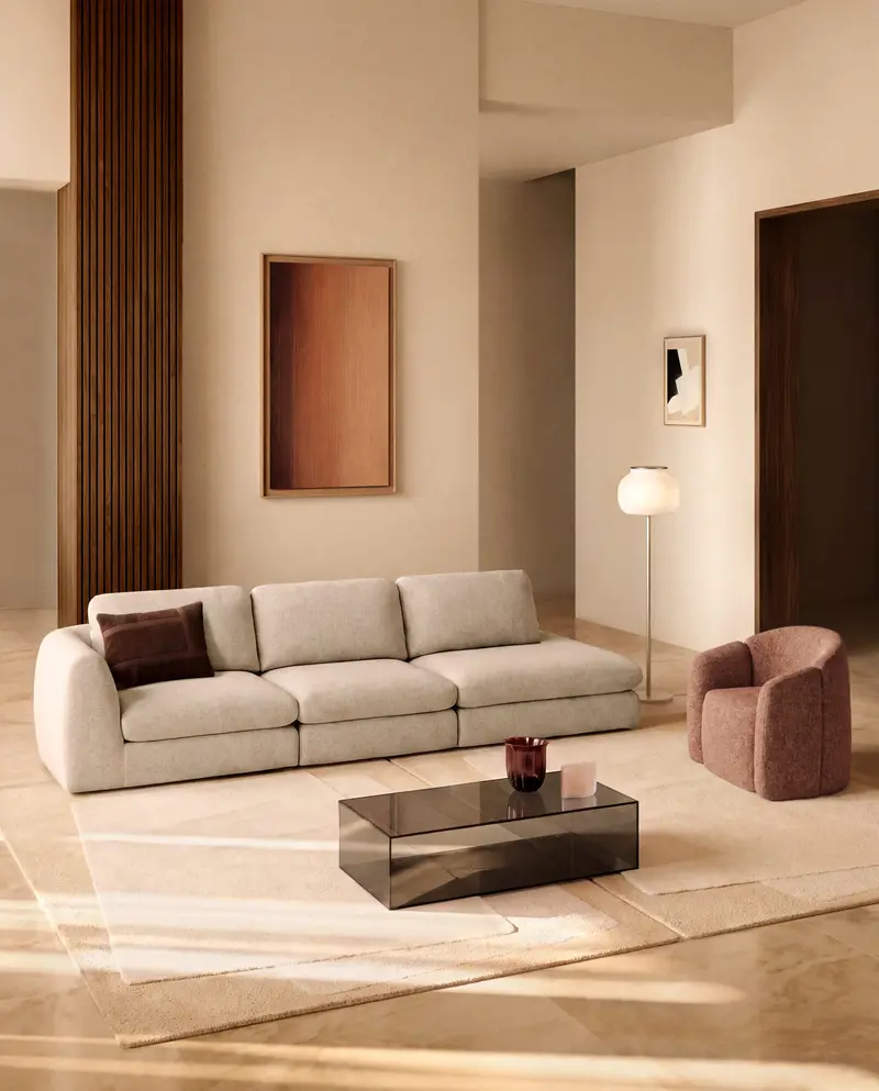 Divano Vera 4 posti con terminale sinistro beige 325 cm FSC Mix Credit
