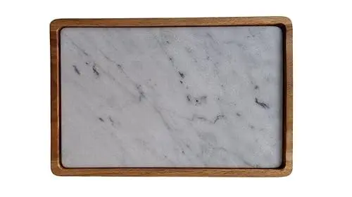 Duo – Teak and White Marble Serving Tray