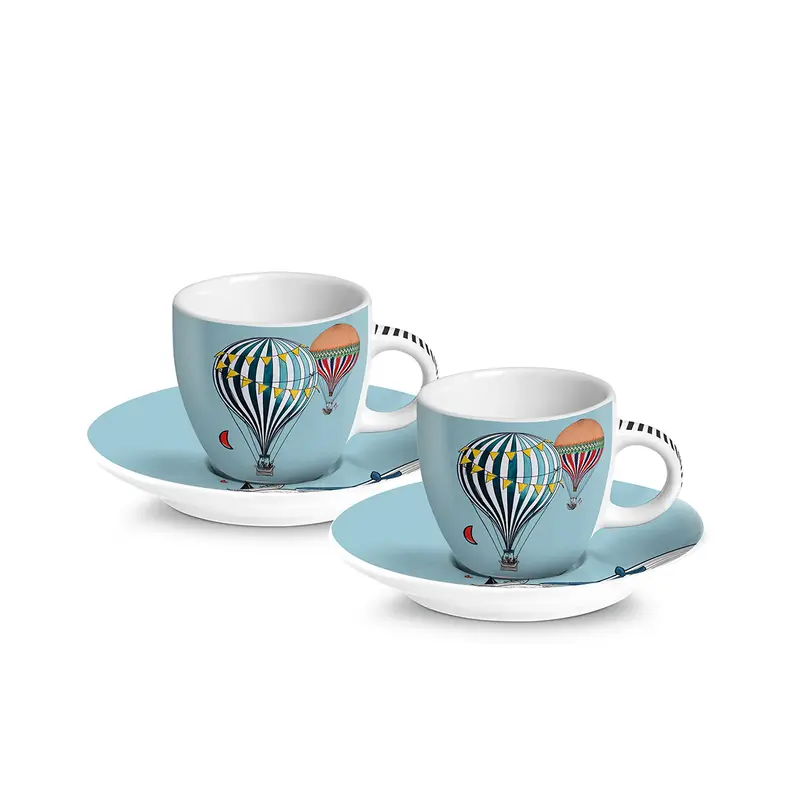 EGAN - GIRAMONDO SET 2 TAZZE CAFFE' CON PIATTO CELESTE IN SCATOLA DI LATTA