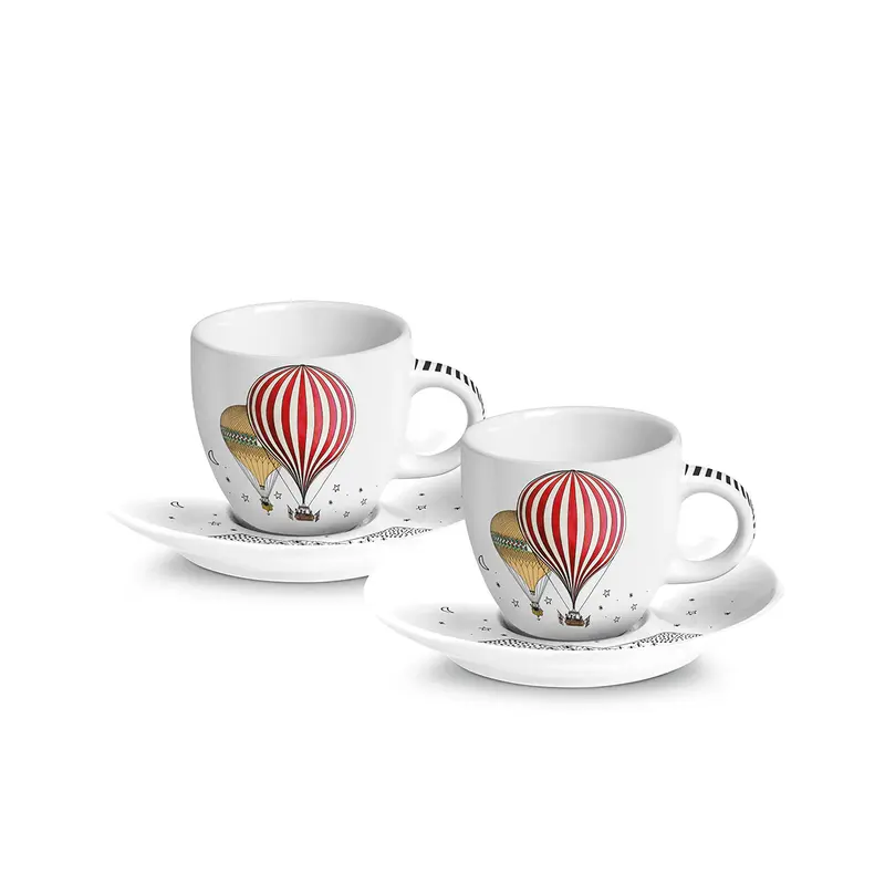 EGAN - GIRAMONDO SET 2 TAZZE CAFFE' CON PIATTO IN SCATOLA DI LATTA
