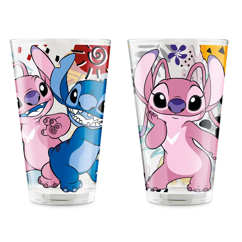 EGAN - SET 2 BICCHIERI IN VETRO ANGEL E STITCH DA 310ML CIASCUNO