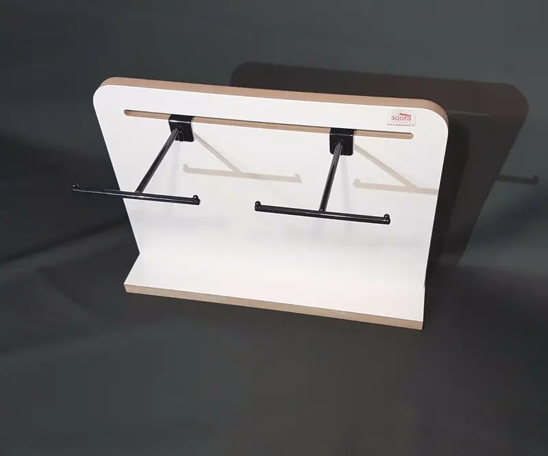 ESPOSITORE DA BANCO AUTOPORTANTE BIANCO COMPLETO DI GANCI A T cm 46L x15PR H33,5.