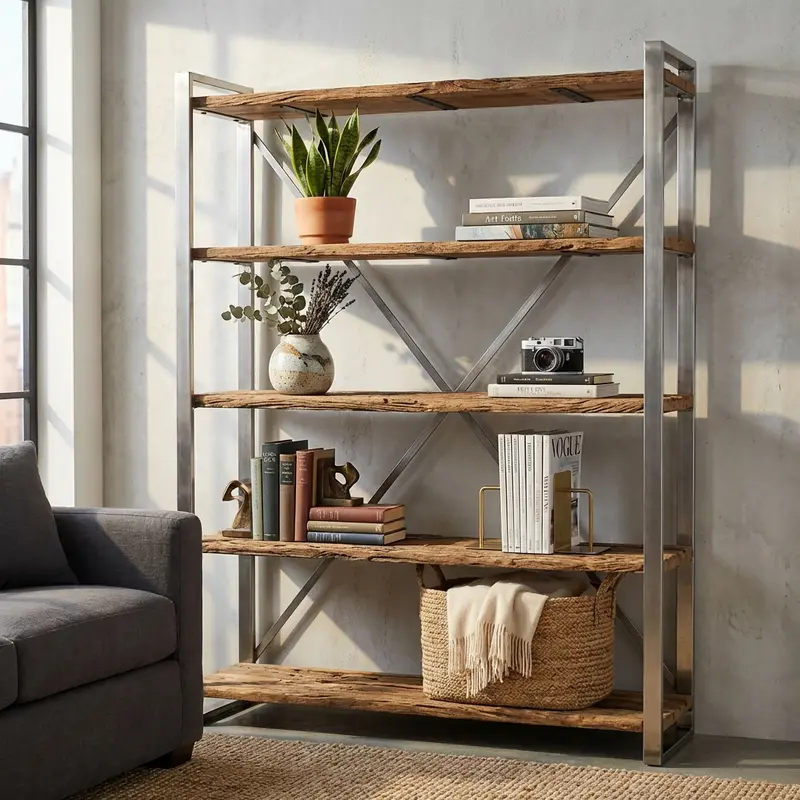 Ester - libreria in legno riciclato marrone nero