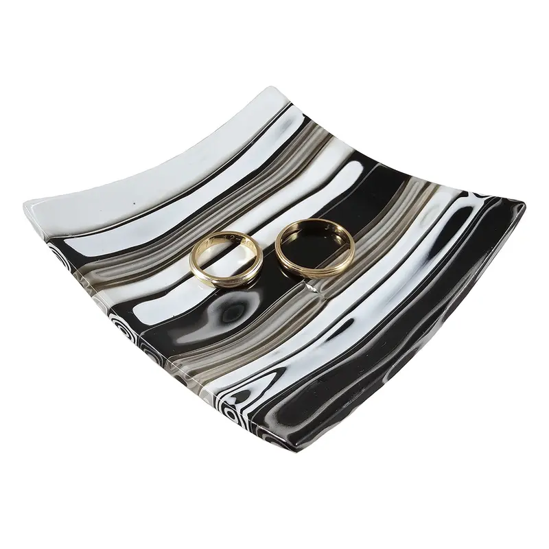 Exclusive Murano glass decorative small plate Black and White