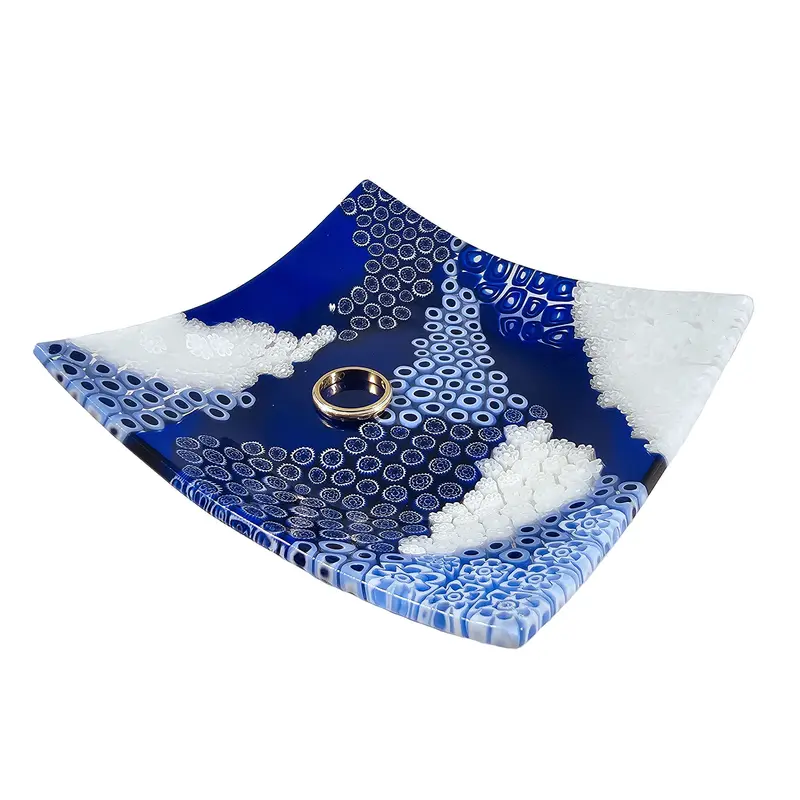 Exclusive Murano glass decorative small plate Millefiori Blue