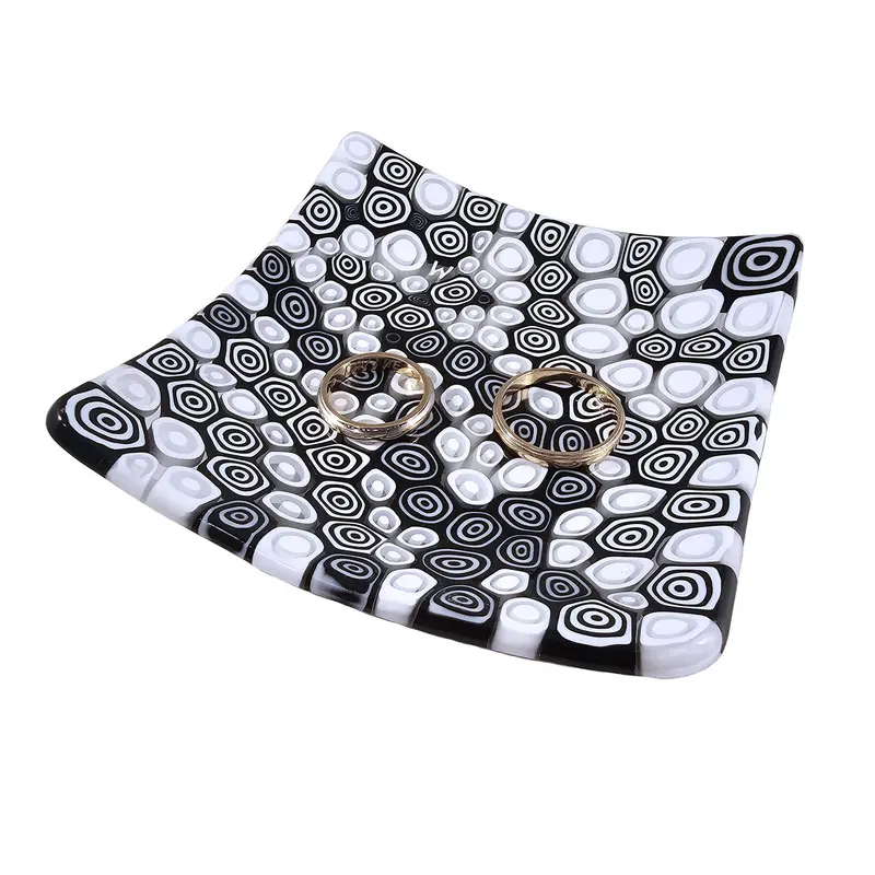 Exclusive Murano glass decorative small plate White and Black