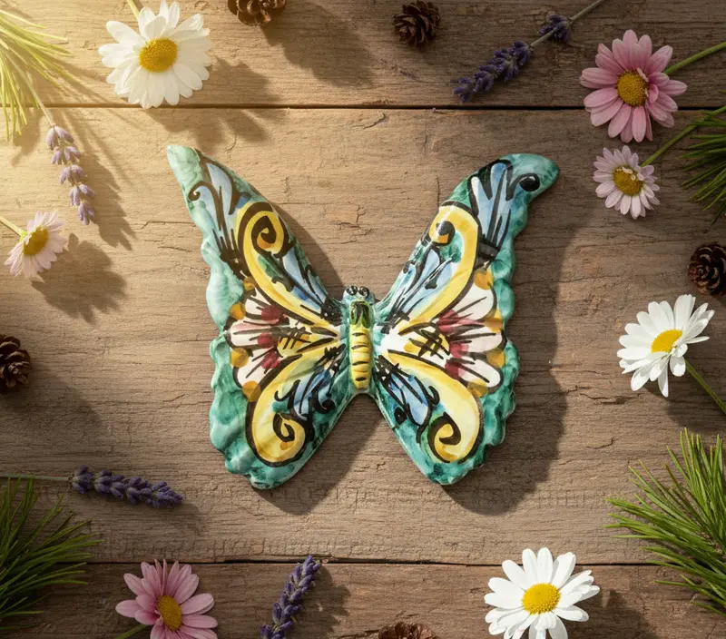 Farfalla in ceramica siciliana di caltagirone realizzata e decorata a mano art. 03