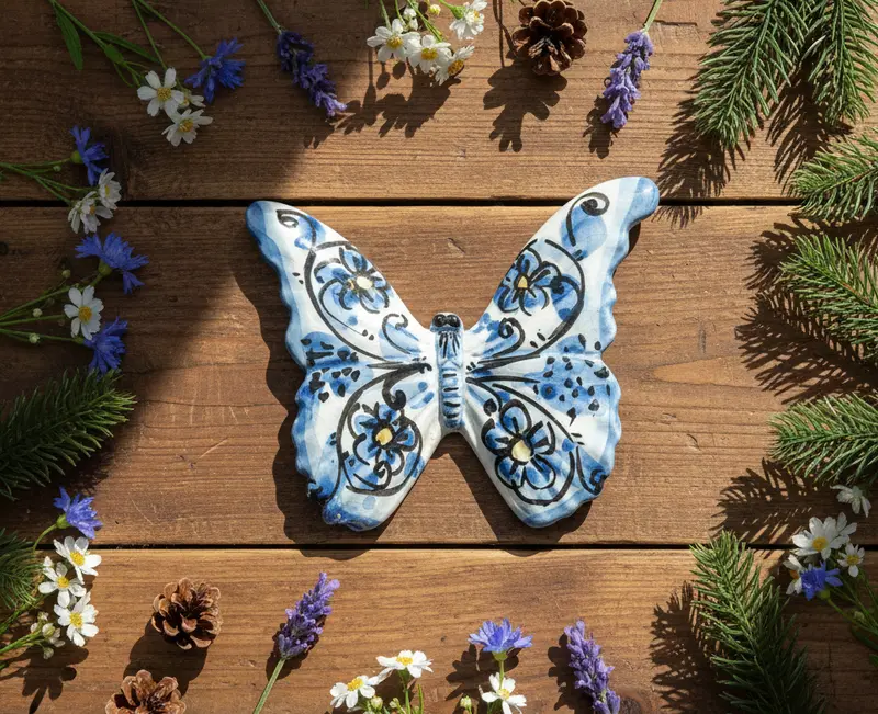 Farfalla in ceramica siciliana di caltagirone realizzata e decorata a mano art. 05