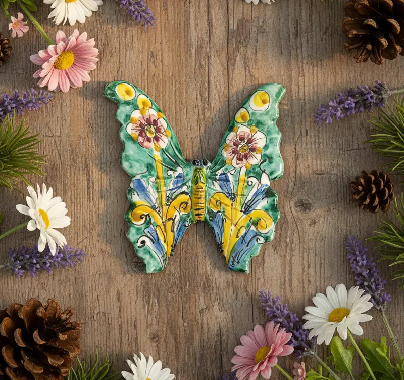 Farfalla in ceramica siciliana di caltagirone realizzata e decorata a mano art. 08