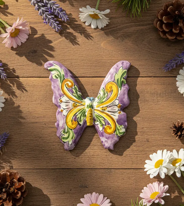Farfalla in ceramica siciliana di caltagirone realizzata e decorata a mano art. 09