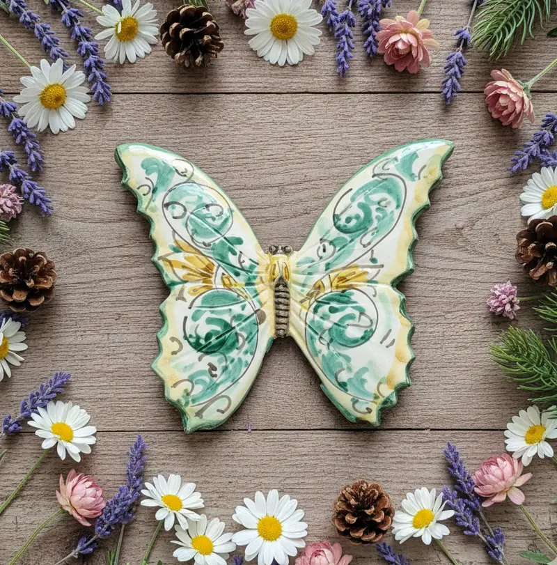 Farfalla in ceramica siciliana di caltagirone realizzata e decorata a mano art. 10