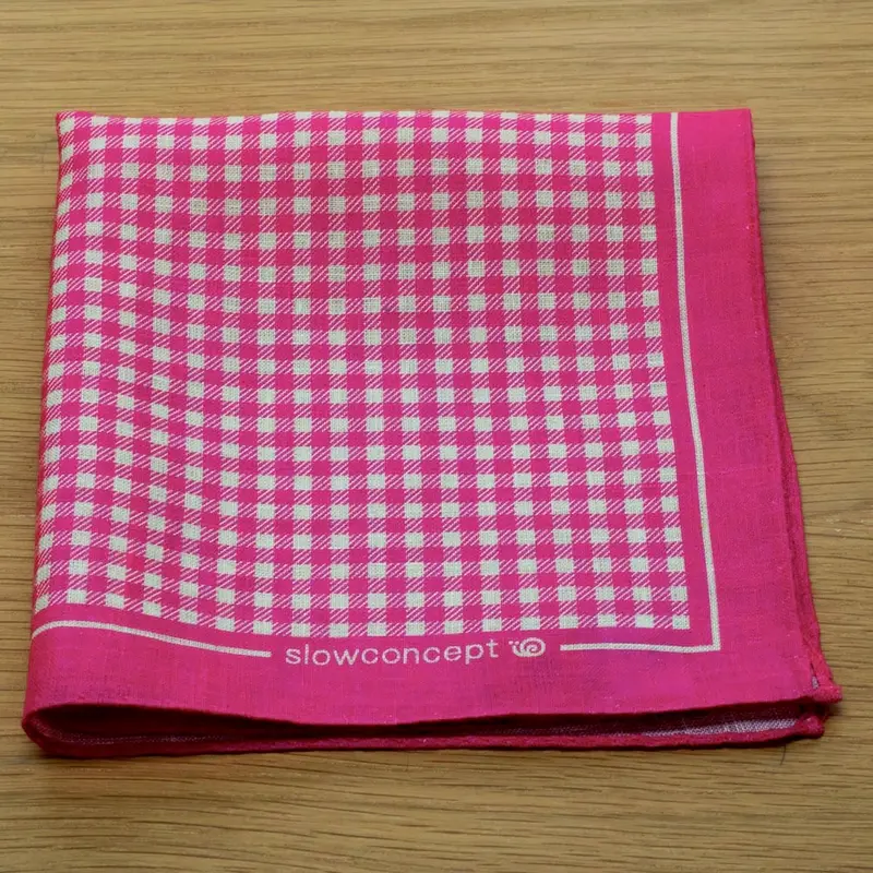 Fazzoletto da taschino in puro Lino stampato disegno vichy Fuxia Cod 138