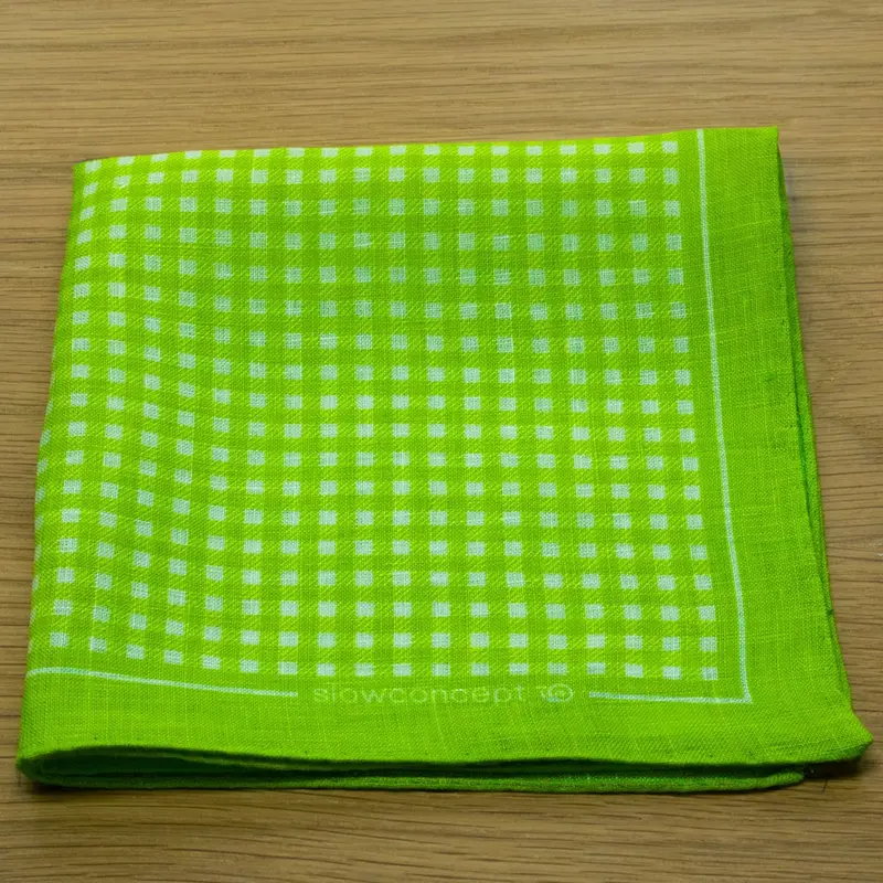 Fazzoletto da taschino in puro Lino stampato disegno vichy Verde Cod 139