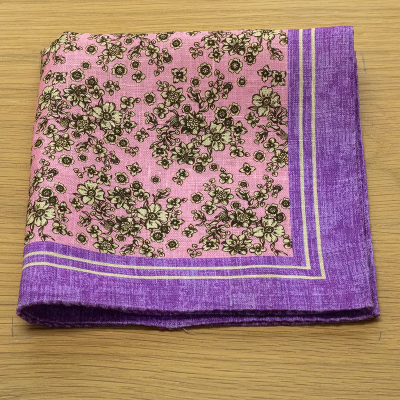Fazzoletto da taschino in puro Lino stampato fiore Rosa Cod 142