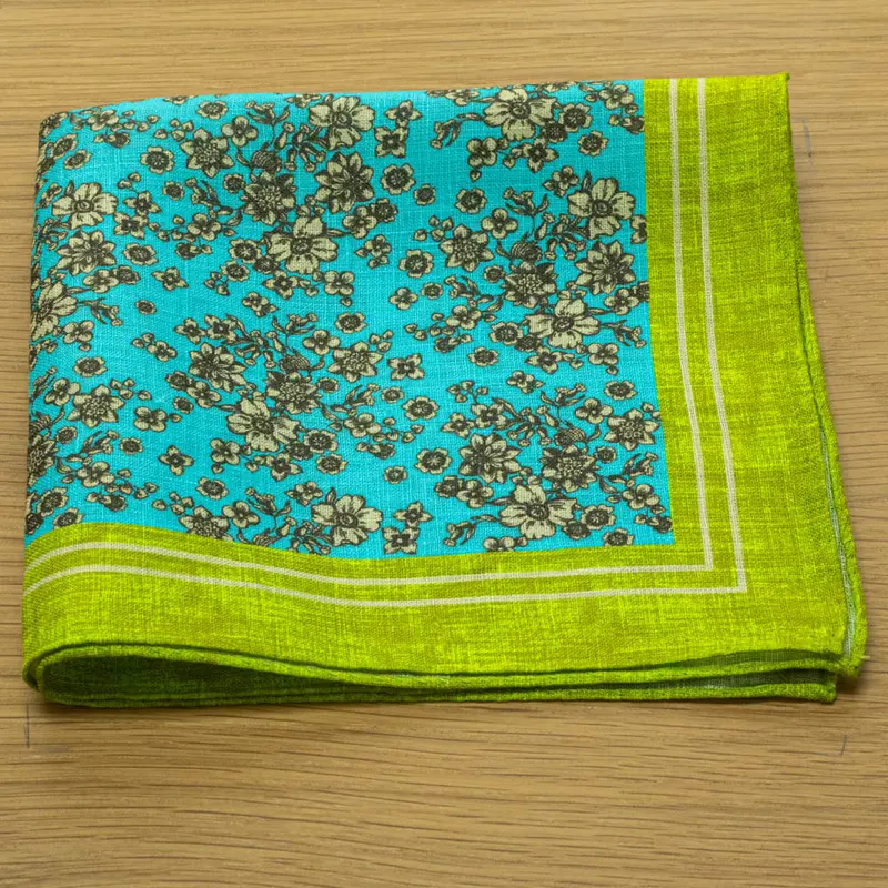 Fazzoletto da taschino in puro Lino stampato fiore Verde Cod 141