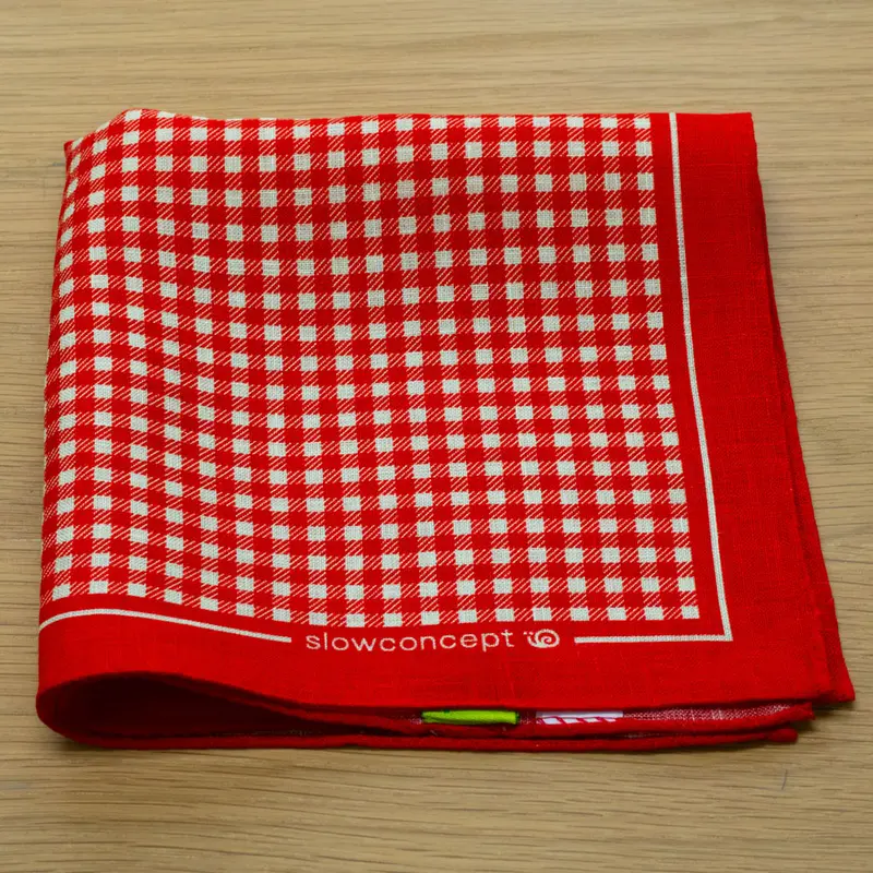 Fazzoletto da taschino in puro Lino stampato Vichy Rosso Cod 140