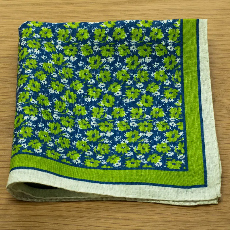 Fazzoletto da taschino puro Lino stampato Fiore Verde Cod 146