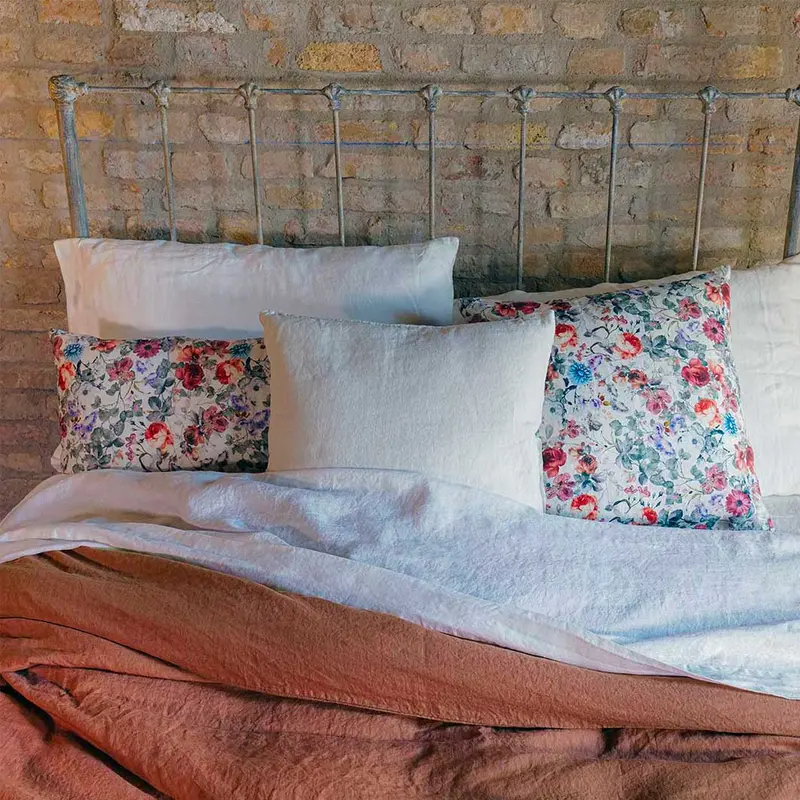 Federa arredo in lino stampa Bouquet