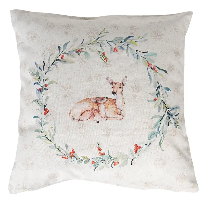 Federa per cuscino colore bianco Cervo e ghirlanda 40x40 cm