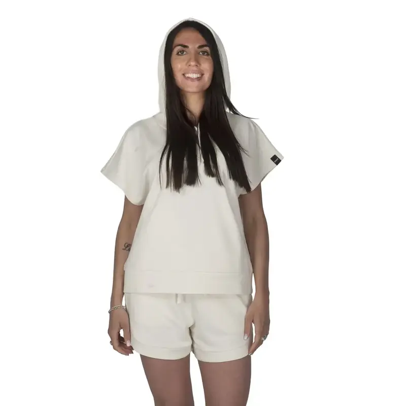 Felpa donna a mezza manica con cappuccio oversize