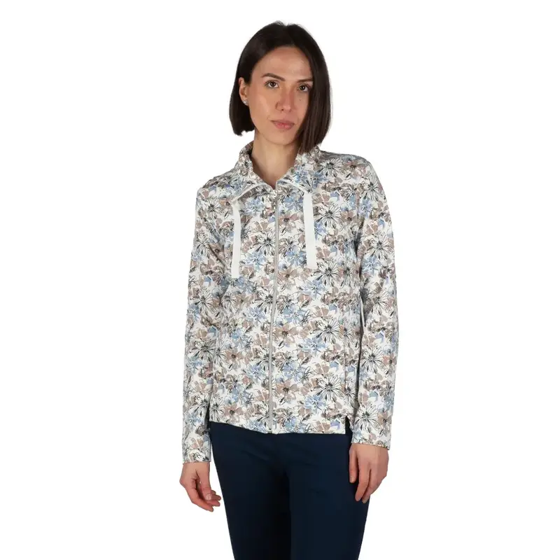 Felpa sportiva donna con zip in fantasia in cotone Fiore