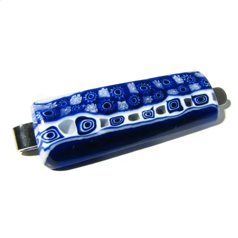 Fermacravatta impreziosito con murrina in Vetro di Murano Blue
