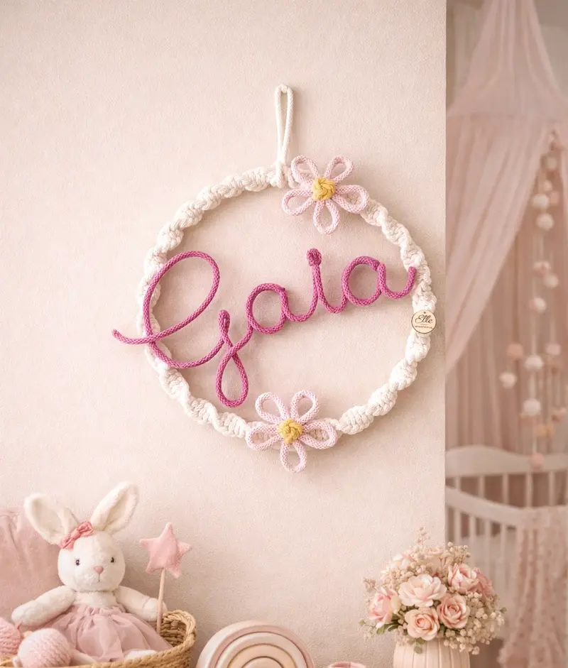 Fiocco Nascita Floreale Personalizzato in Macramè