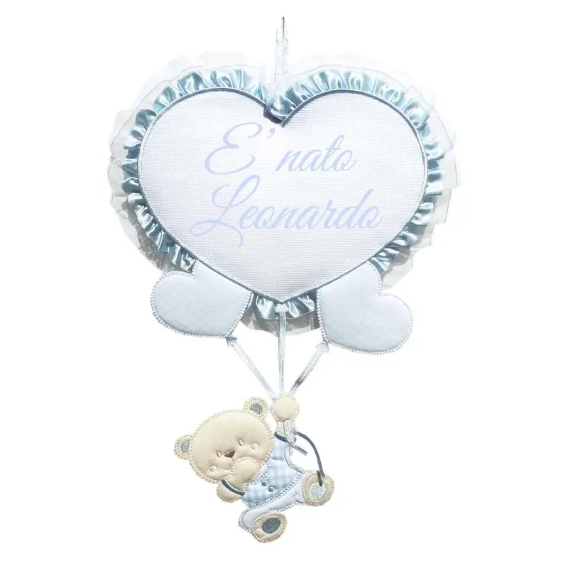 Fiocco nascita ORSO CON CUORI A PALLONCINO