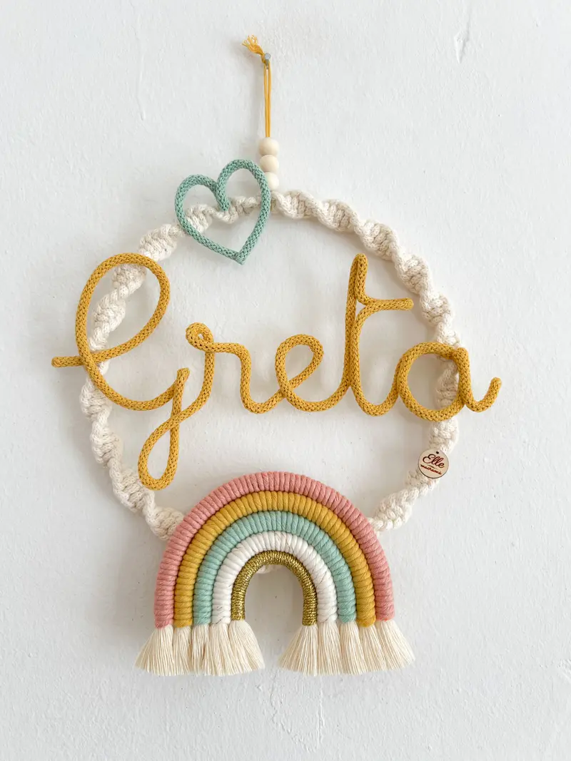 Fiocco Nascita Personalizzato Arcobaleno Iride in Macramè