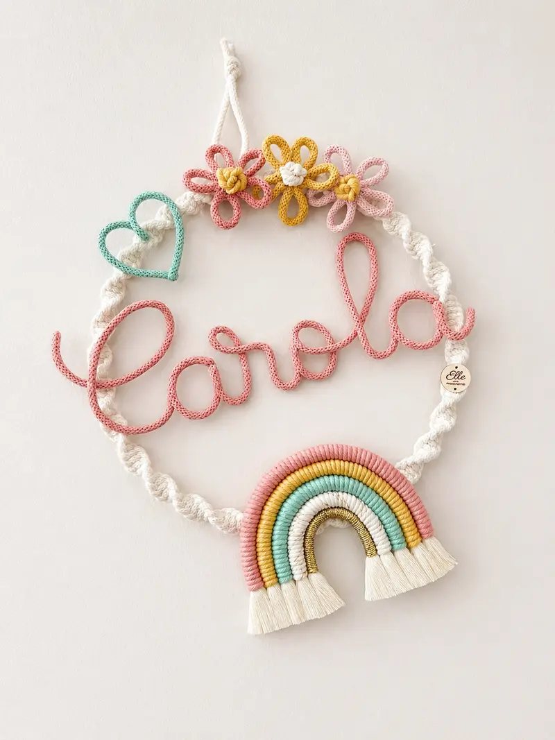 Fiocco Nascita Personalizzato Arcobaleno Primavera in Macramè
