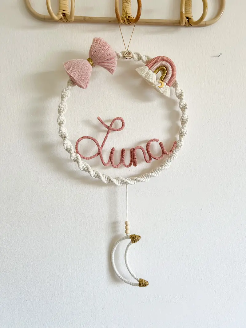 Fiocco Nascita Personalizzato Moonlight in macramè
