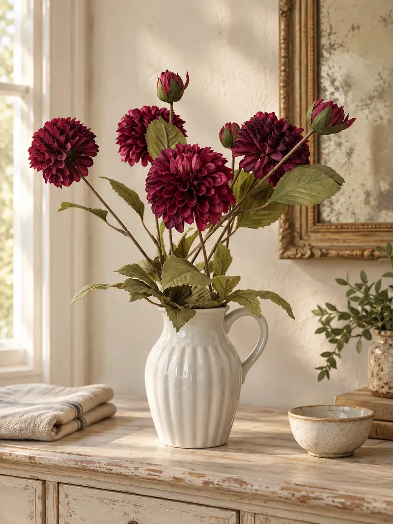 Fiore artificiale, Dalia rosso scuro, h 73 cm