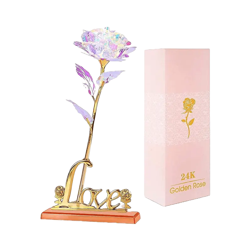 Fiore Regalo Finta Rosa in Oro 24 Carati