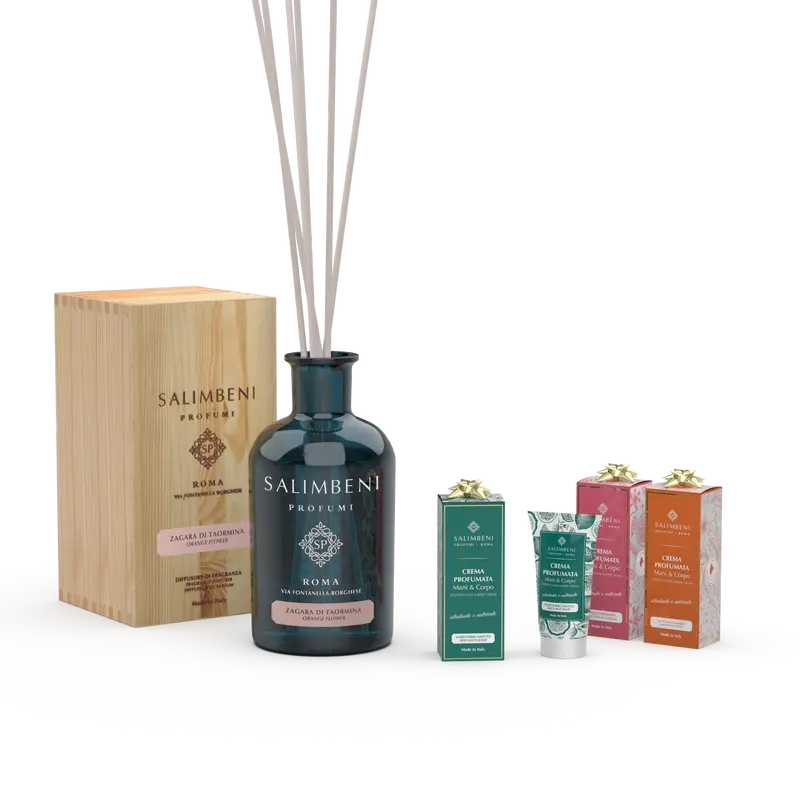 Flor de Laranjeira de Taormina 1000 ml + 3 Cremes Perfumados de 50 ml como prova gratuita (Elixir de Bergamota de 50 ml + Encanto de Âmbar de 50 ml + Especiarias de Bizâncio de 50 ml)