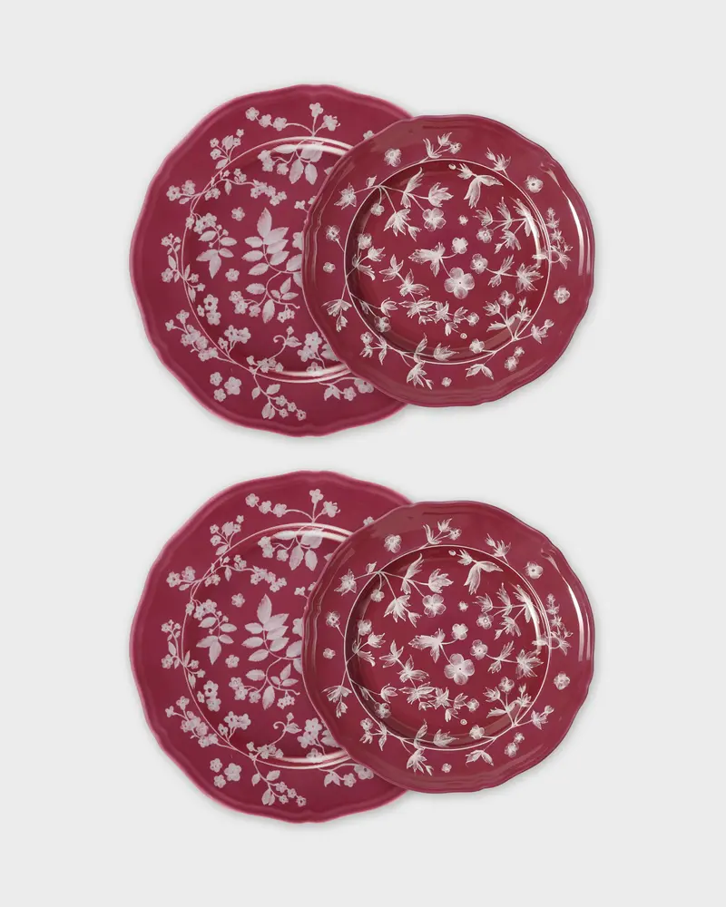 Floral Dinner and Dessert Plate Magenta (Set of 4) by Ginori 1735