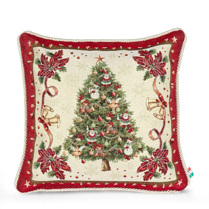 Fodera arredo per cuscini in gobelin con cordoncino in fantasia Navidad Lurex 40x40 cm