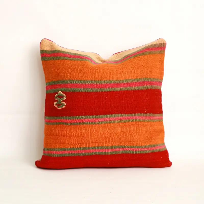 Fodera cuscino a righe, piping rosa — lana e cotone, 50x50 cm