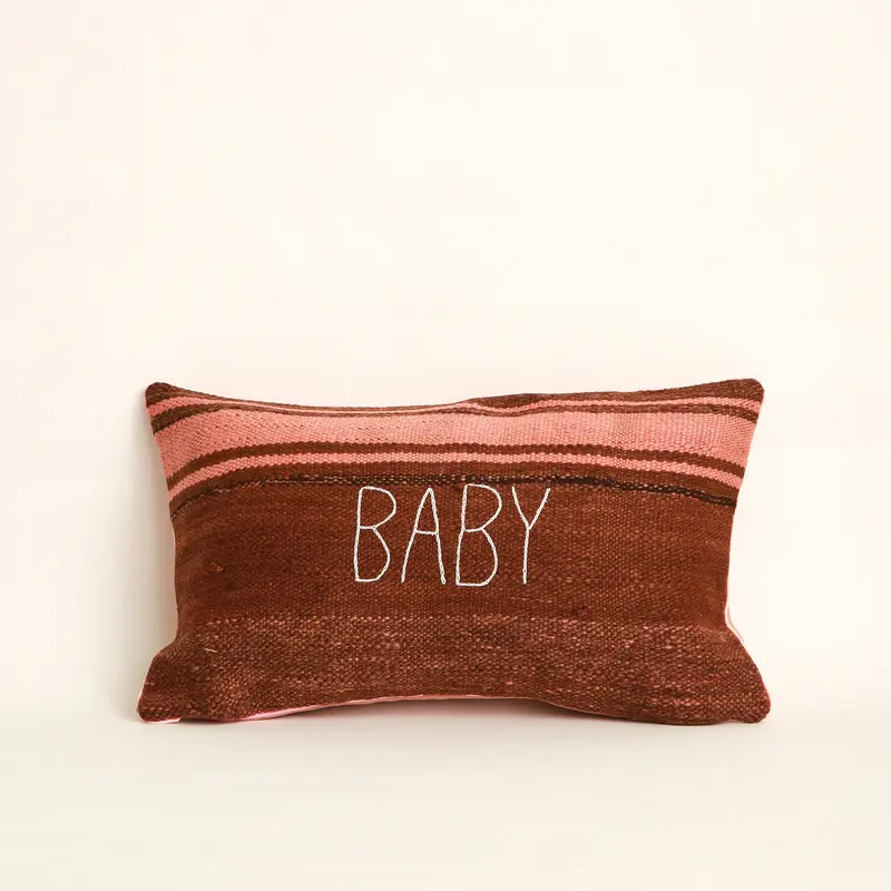 Fodera cuscino ricamata BABY — lana e cotone, 30x50 cm