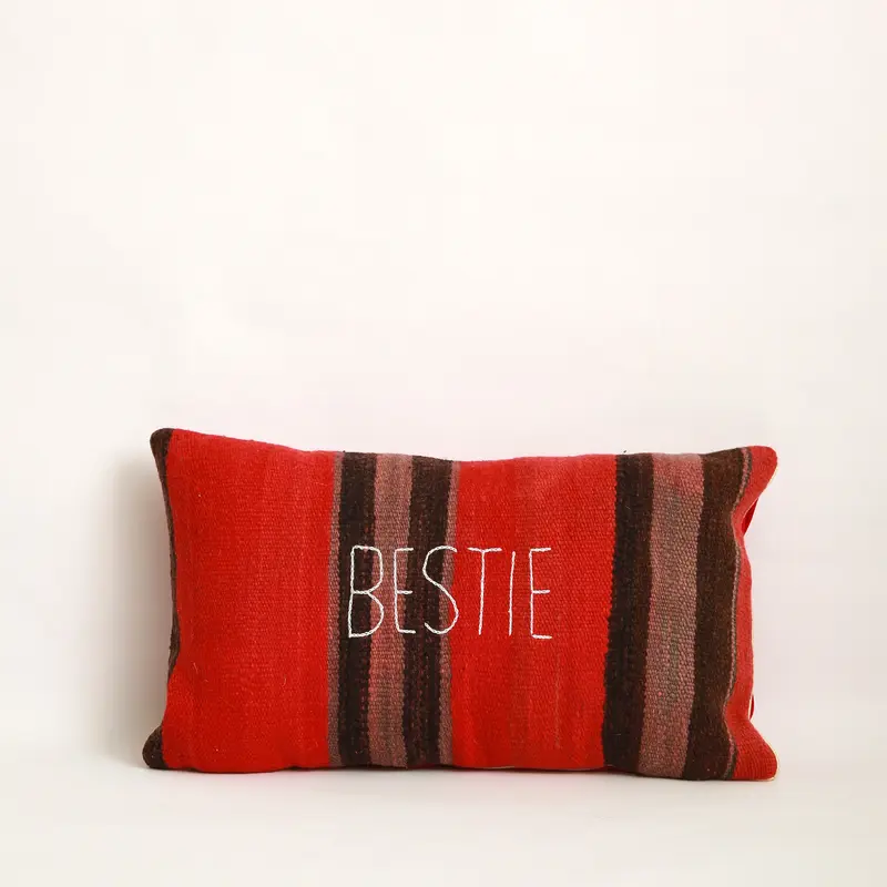 Fodera cuscino ricamata BESTIE, nero — lana e velluto, 30x50 cm