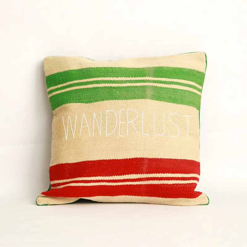 Fodera cuscino ricamata WANDERLUST — lana e velluto, 50x50 cm