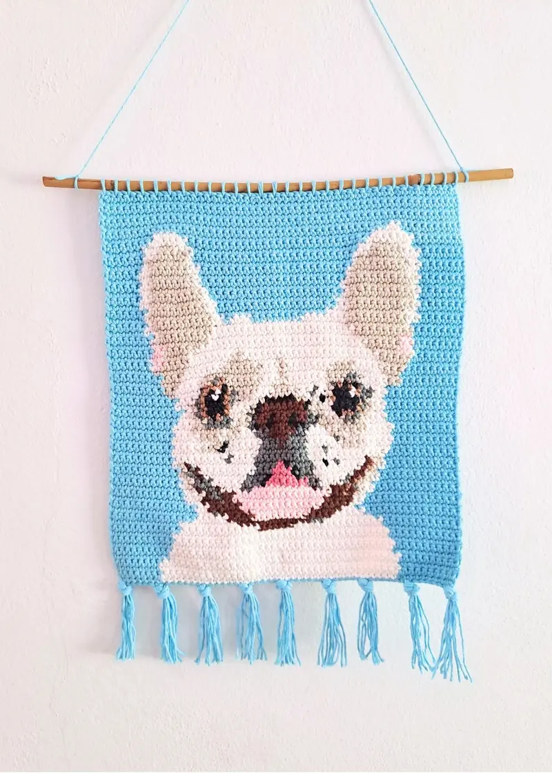 French Bulldog Wall Hanging Crochet Pattern – Tapestry Crochet PDF, Dog Home Decor, Beginner-Friendly Pattern