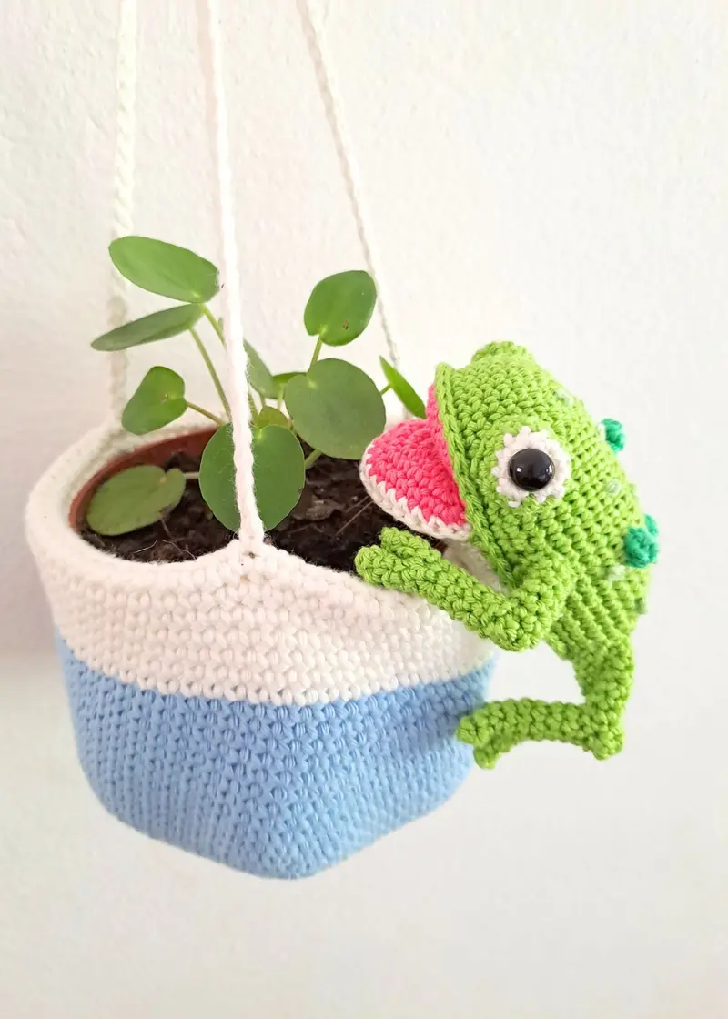 Frog Hanging Planter Crochet Pattern - Cute Frog Amigurumi Plant Holder - PDF Download