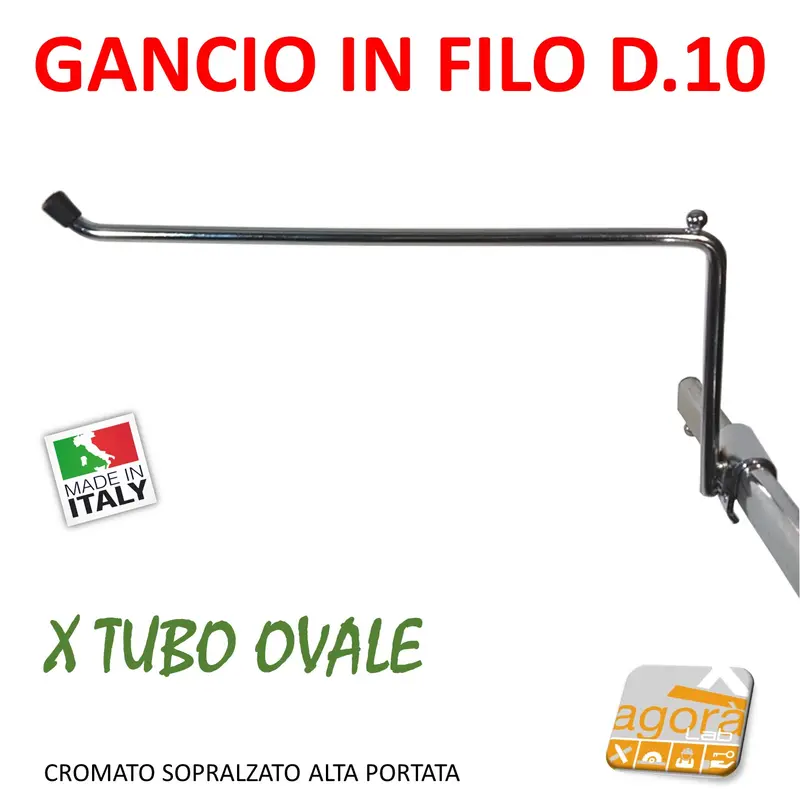 GANCI CROMATI PER ARREDAMENTO NEGOZI BROCHE 35 CM D10 PORTABLISTER X TUBO OVALE