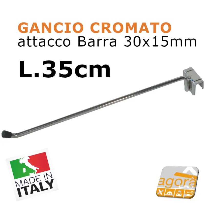 Ganci GANCIO CROMATO PER ARREDAMENTO NEGOZI BROCHE 35 CM PORTABLISTER X TUBO RETTANGOLARE Pz 5