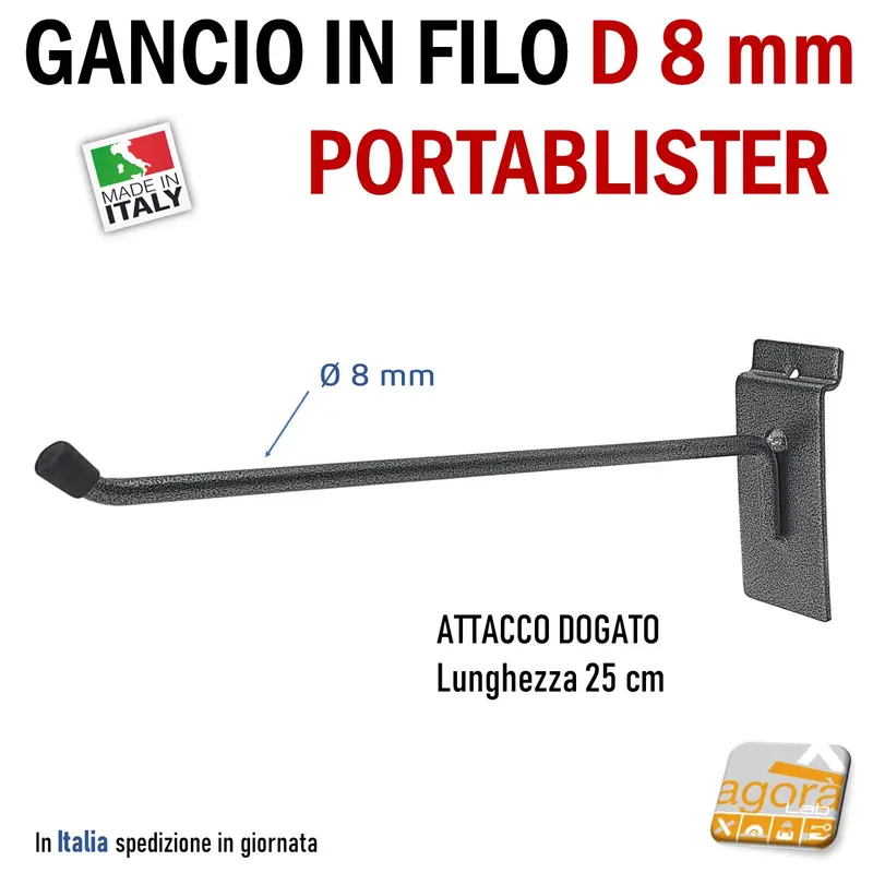 GANCI PORTABLISTER PER PANNELLO DOGATO cm 25 IN FILO D8mm GRIGIO ATTREZZATURA NEGOZIO