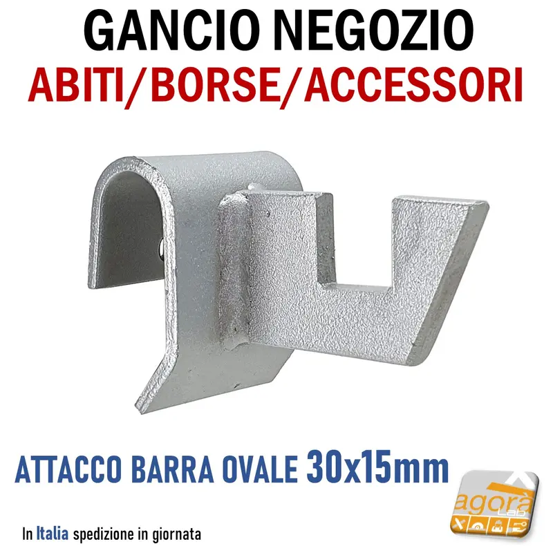GANCIO APPENDIBORSE PORTA ABITI X ACCESSORI ATTACCO BARRA OVALE 30x15 ACCIAIO